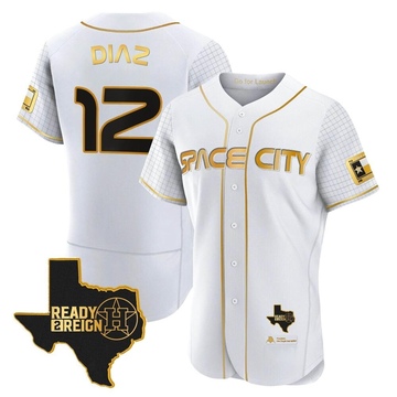 Aledmys Diaz Men's Authentic Houston Astros White/Gold 2023 Space City Ready 2 Reign Flex Base Jersey