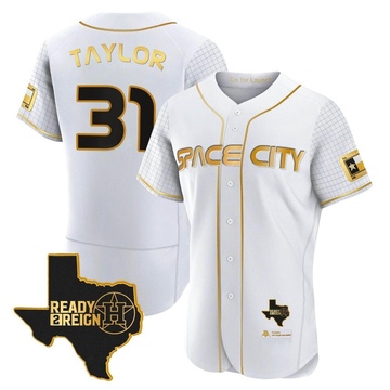 Andrew Taylor Men's Authentic Houston Astros White/Gold 2023 Space City Ready 2 Reign Flex Base Jersey