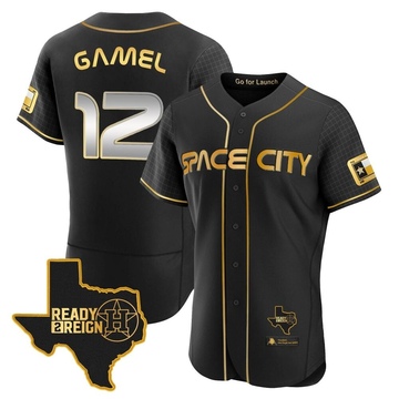 Ben Gamel Men's Authentic Houston Astros Black/Gold 2023 Space City Ready 2 Reign Flex Base Jersey