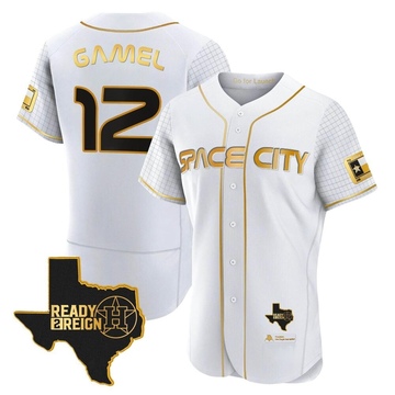 Ben Gamel Men's Authentic Houston Astros White/Gold 2023 Space City Ready 2 Reign Flex Base Jersey