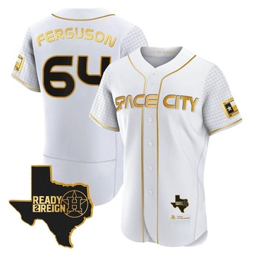 Caleb Ferguson Men's Authentic Houston Astros White/Gold 2023 Space City Ready 2 Reign Flex Base Jersey