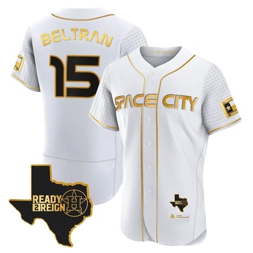 Carlos Beltran Men's Authentic Houston Astros White/Gold 2023 Space City Ready 2 Reign Flex Base Jersey