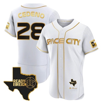 Cesar Cedeno Men's Authentic Houston Astros White/Gold 2023 Space City Ready 2 Reign Flex Base Jersey