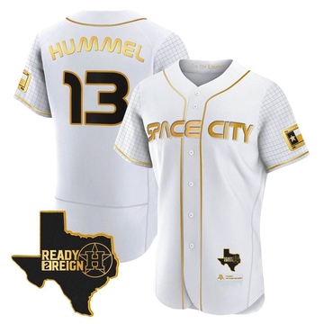 Cooper Hummel Men's Authentic Houston Astros White/Gold 2023 Space City Ready 2 Reign Flex Base Jersey