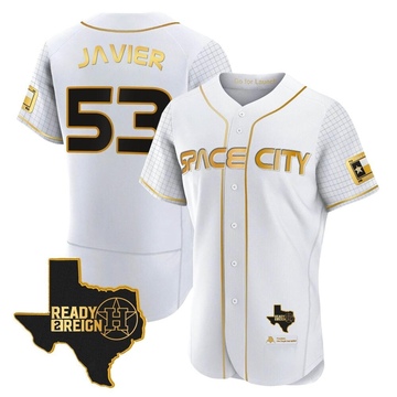 Cristian Javier Men's Authentic Houston Astros White/Gold 2023 Space City Ready 2 Reign Flex Base Jersey