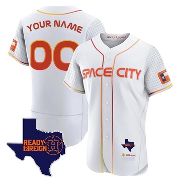 Custom Men's Authentic Houston Astros White 2023 Space City Ready 2 Reign Flex Base Jersey