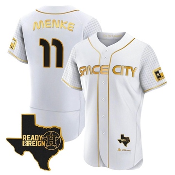 Denis Menke Men's Authentic Houston Astros White/Gold 2023 Space City Ready 2 Reign Flex Base Jersey