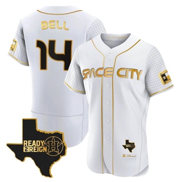 Derek Bell Men's Authentic Houston Astros White/Gold 2023 Space City Ready 2 Reign Flex Base Jersey