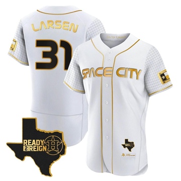 Don Larsen Men's Authentic Houston Astros White/Gold 2023 Space City Ready 2 Reign Flex Base Jersey