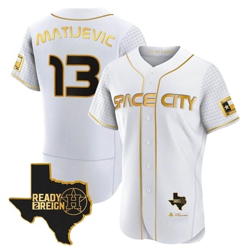 J.J. Matijevic Men's Authentic Houston Astros White/Gold 2023 Space City Ready 2 Reign Flex Base Jersey