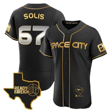 Jairo Solis Men's Authentic Houston Astros Black/Gold 2023 Space City Ready 2 Reign Flex Base Jersey