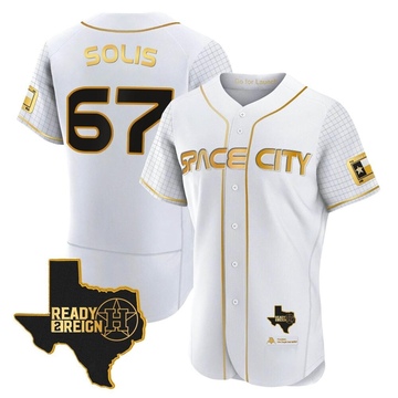 Jairo Solis Men's Authentic Houston Astros White/Gold 2023 Space City Ready 2 Reign Flex Base Jersey