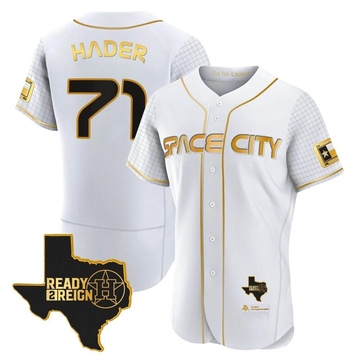 Josh Hader Men's Authentic Houston Astros White/Gold 2023 Space City Ready 2 Reign Flex Base Jersey