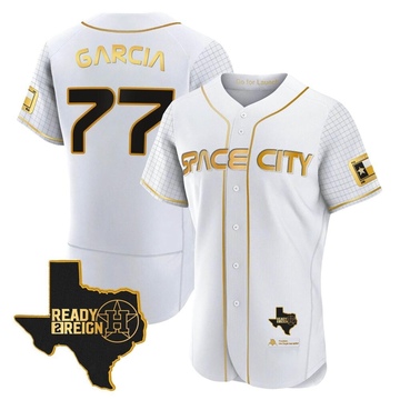 Luis Garcia Men's Authentic Houston Astros White/Gold 2023 Space City Ready 2 Reign Flex Base Jersey