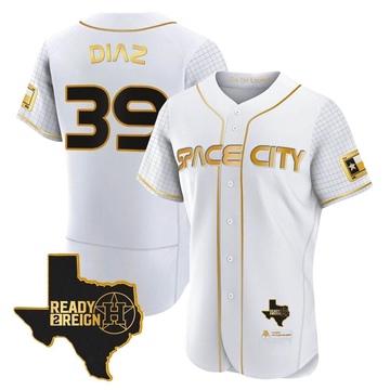 Miguel Diaz Men's Authentic Houston Astros White/Gold 2023 Space City Ready 2 Reign Flex Base Jersey