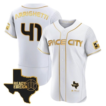 Spencer Arrighetti Men's Authentic Houston Astros White/Gold 2023 Space City Ready 2 Reign Flex Base Jersey