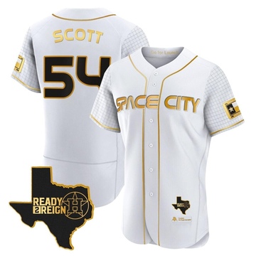 Tayler Scott Men's Authentic Houston Astros White/Gold 2023 Space City Ready 2 Reign Flex Base Jersey